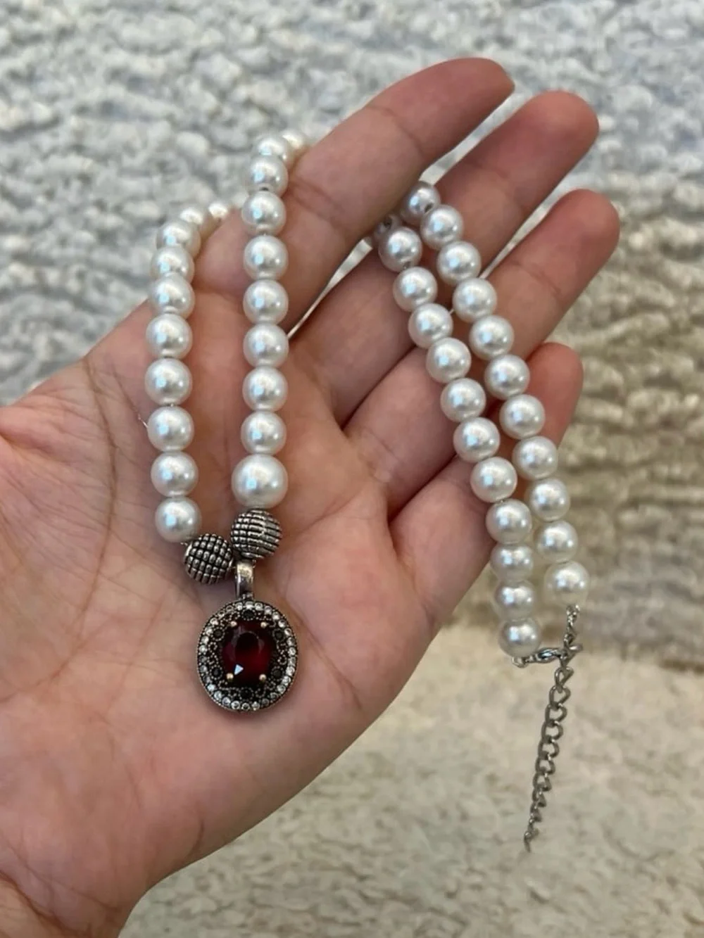 Vintage Sterling Silver Pendant Pearl Choker